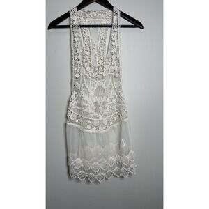 Maurices Boho Lace Crochet Mesh Sleeveless Top Vest Ivory Cream Floral Women's M
